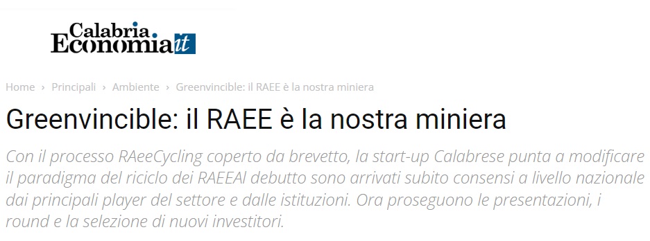 Articolo Calabria economia su Greenvincible s.r.l